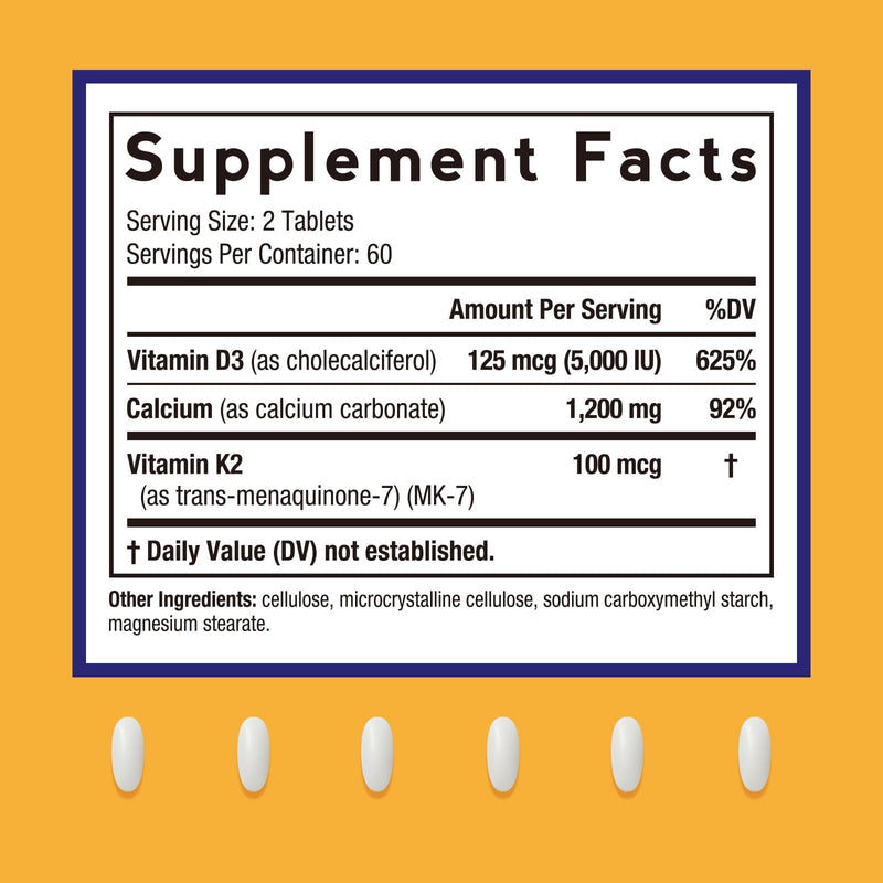 Doctor's Recipes Calcium 1200mg with Vitamin D3 & K2 as MK7, Max Absorption Calcium Supplements for Bone, Teeth & Immune Support, 120 Tablets