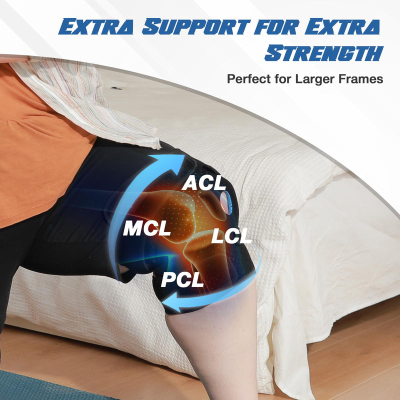 Nvorliy Plus Size Knee Brace for Knee Pain, Extra Large Knee Brace for Women and Men, Adjustable Knee Support with Side Stabilizers for Knee Pain Relief, Arthritis, ACL, LCL, MCL, Injury Recovery 5XL/6XL Black