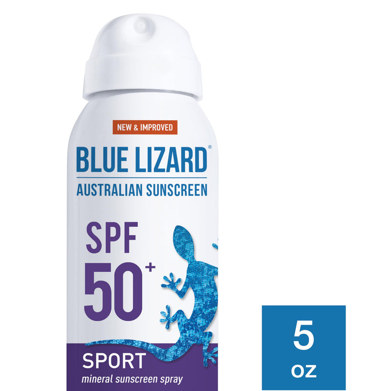 BLUE LIZARD Sport Mineral Sunscreen Spray SPF 50+, Dermatologist-Recommended Brand, Broad-Spectrum UVA/UVB Protection, Water-Resistant, Zinc Oxide Formula, Vegan, 5 fl oz SPF 50+ - BeesActive Australia