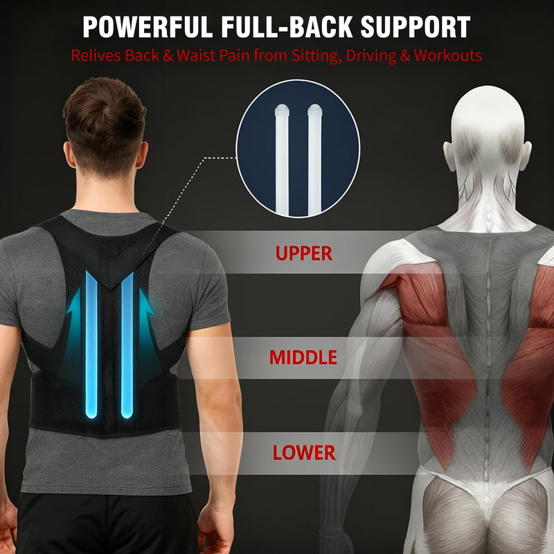 Back Brace Support Posture Corrector for Men ‚Äì Full Back Support for Upper, Mid & Lower Back Pain Relief, Ergonomic 3-in-1 System Improves Posture & Helps with Slouching, Rounded Shoulders (1, Large) 1