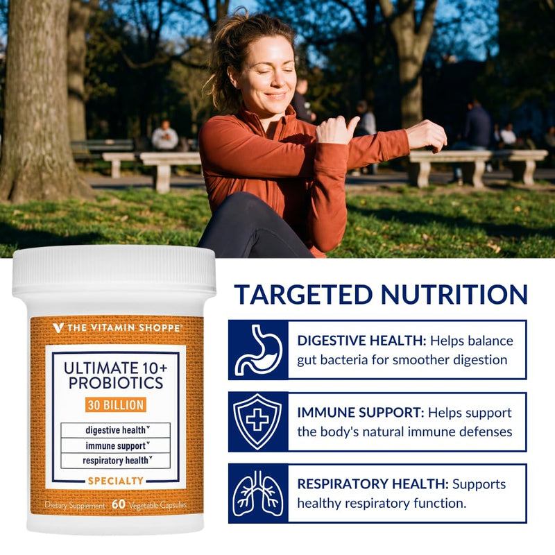 The Vitamin Shoppe Brand Ultimate 10+ Probiotics, 13B CFUs, 60 Capsules | Digestive & Immune Support, Multi-Strain Probiotic Supplement for Men & Women, Gluten Free, Non GMO, Vegetarian 60 Count (Pack of 1)