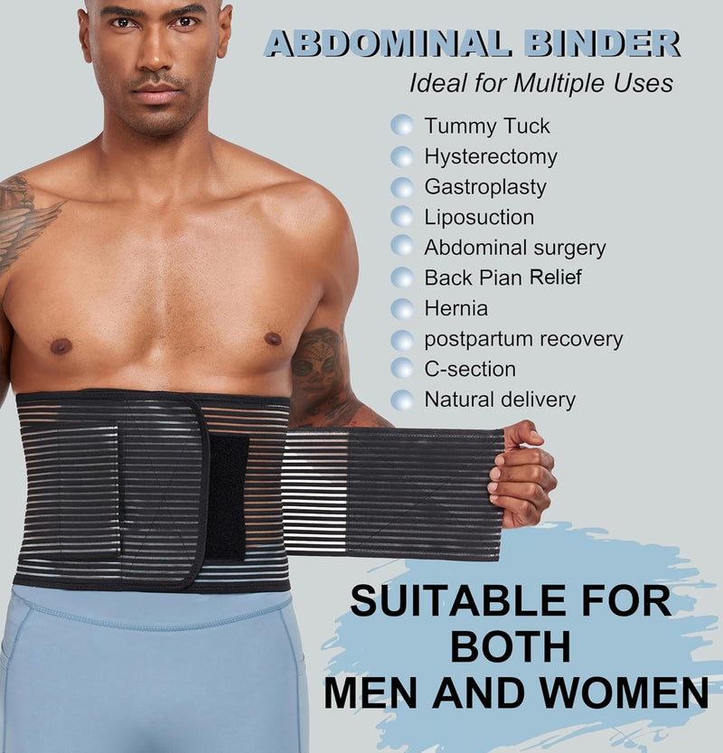 Abdominal Binder Post Surgery Hernia Support Belt Belly Wrap for Men Women, Post-Surgery Stomach Compression Belly Band for Post C Section, Natural Birth, Abdominal Injuries (Black, X-Large) Black