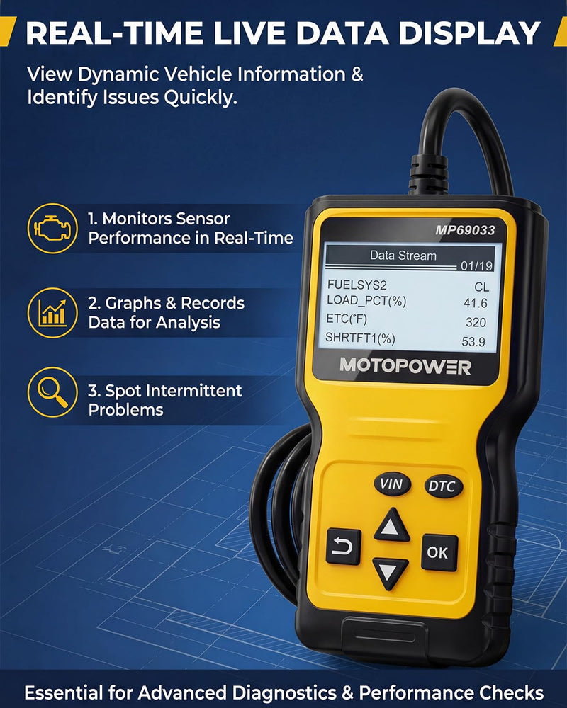 MOTOPOWER MP69033 Car OBD2 Scanner Code Reader Engine Fault Scanner CAN Diagnostic Scan Tool for All OBD II Protocol Cars Since 1996, Yellow - BeesActive Australia