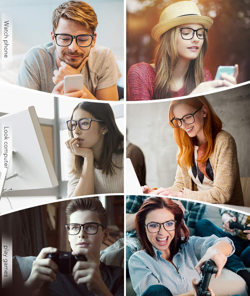 MEETSUN Blue Light Blocking Glasses, Anti Eye Strain Headache (Sleep Better),Computer Reading Glasses UV400 Transparent Lens (Black+Leopard+Tortoise, 53) 3 Pack Black+leopard+tortoise - BeesActive Australia