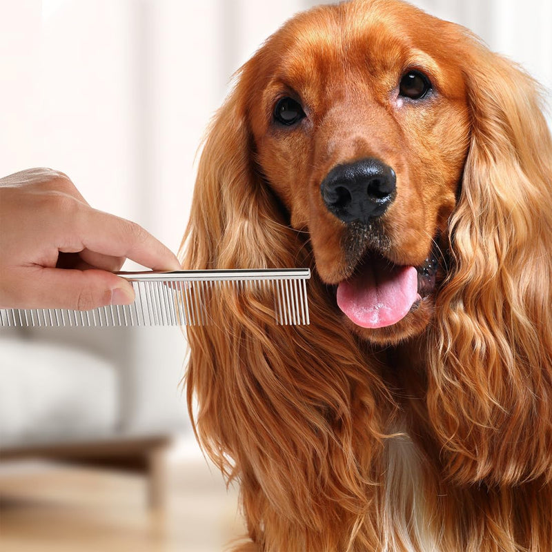 QUMY Dog Comb for Dematting, Stainless Steel Pet Grooming Comb, Removes Dead, Matted or Knotted Hair, Finishing and Fluffing, Comfort-Grip Handle - Pack of 1 - BeesActive Australia