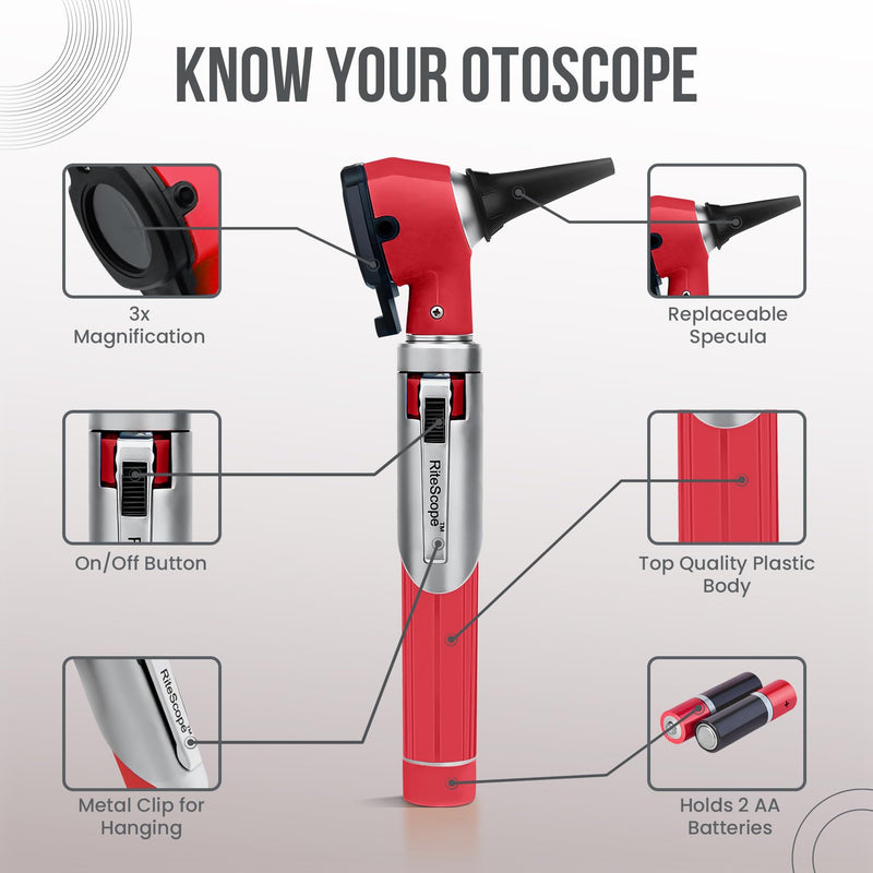 Otoscope with Light - Complete Set of Ear Scope for Examination at Home - Ear Infection Detector - Red - BeesActive Australia