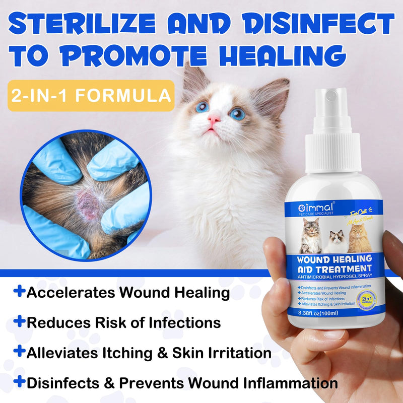 Cat Wound Care Spray - Wound Healing Aid Treatment for Cats Helps with Skin Repair for Wounds, Cats Irritated Skin & Itchy Skin Relief | Cats Supplement | Gentle Wound Care Spray - 3.38 Fl.oz / 100ml 3.38 fl oz - PawsPlanet Australia
