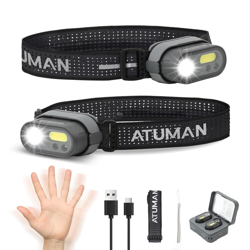 Rechargeable LED Headlight,2 Pack Headlamp with Motion Sensor, 8 Light Modes,1200 Lumens Dual Beam,Head Lamp 39H Long Battery Life,Camping Light with Charging Case for Hiking,Outdoor,Fishing