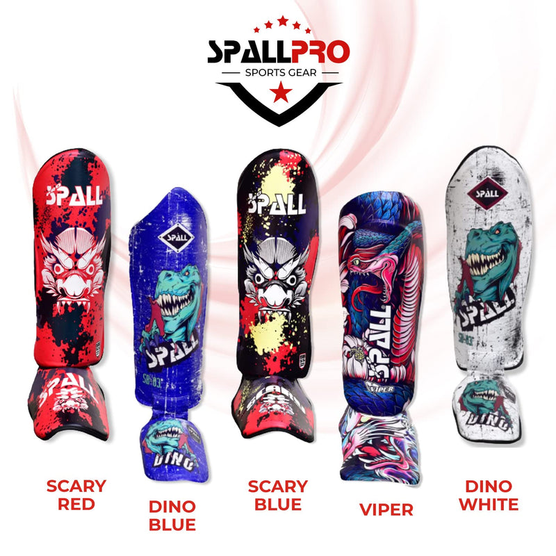 Spall Pro US Muay Thai Guards Shin Guards for Kickboxing Martial Arts BJJ Boxing Sparring with MMA Foot Protector Scary Green