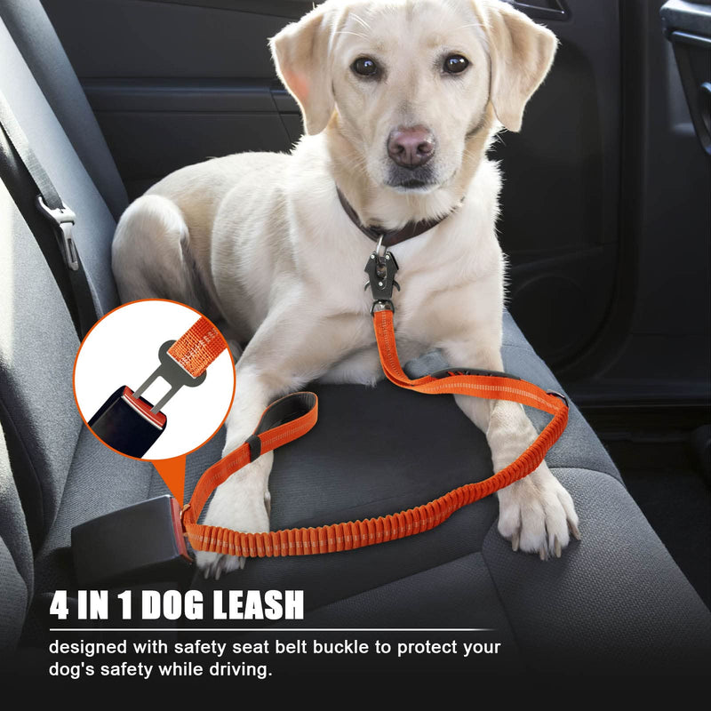 Raipult Heavy Duty Frog Clip Dog Leash, 4-6FT Strong Bungee Training Leash with 2 Handles, Highly Reflective Shock Absorbing Elastic Leashes with Car Seatbelt for Medium Large Dogs,Orange Neon Orange Aviation aluminum