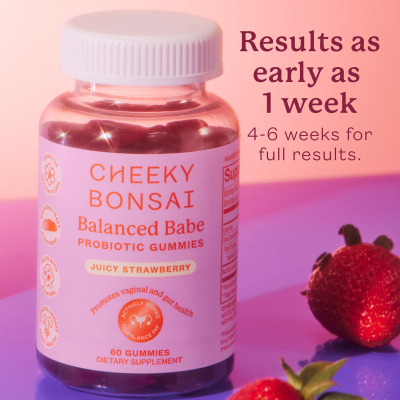Cheeky Bonsai Balanced Babe Vaginal Probiotic Gummies, 5 Billion CFU, 60 Ct | Supports Healthy pH, Healthy Odor & Flora Support, Juicy Strawberry Flavor