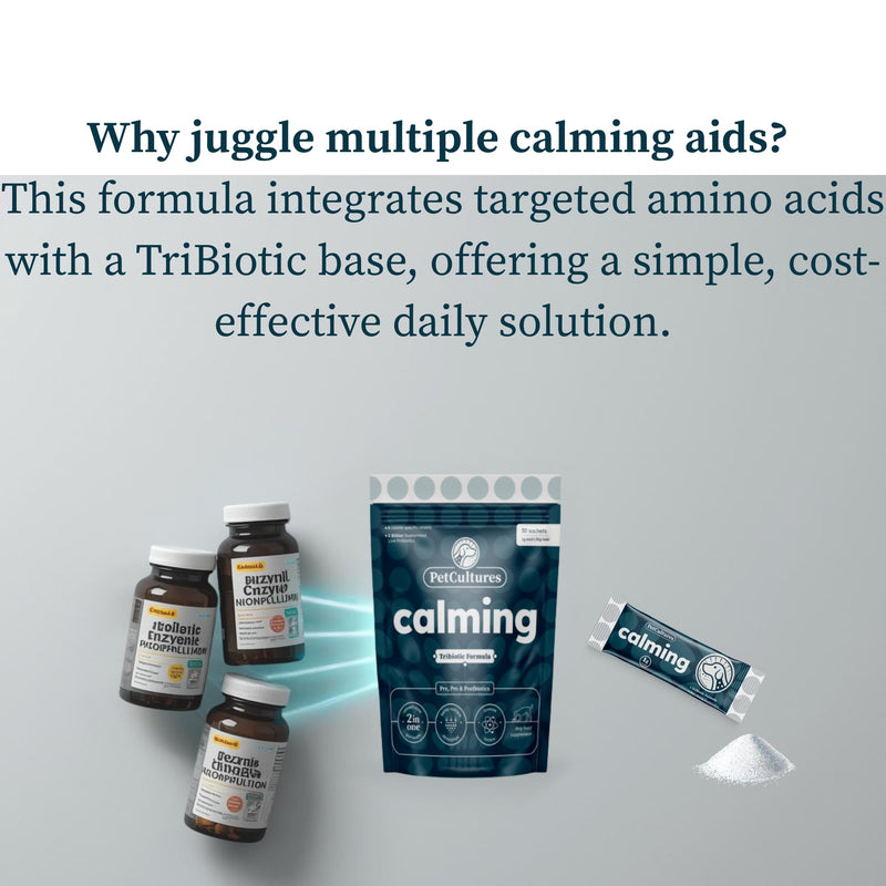 PetCultures Calming Tribiotic Dog Supplement Powder – Supports Stress, L-Tryptophan, L-Theanine, and Gut-Brain Axis Balance - Made in USA (Trial Pack 10-Units)