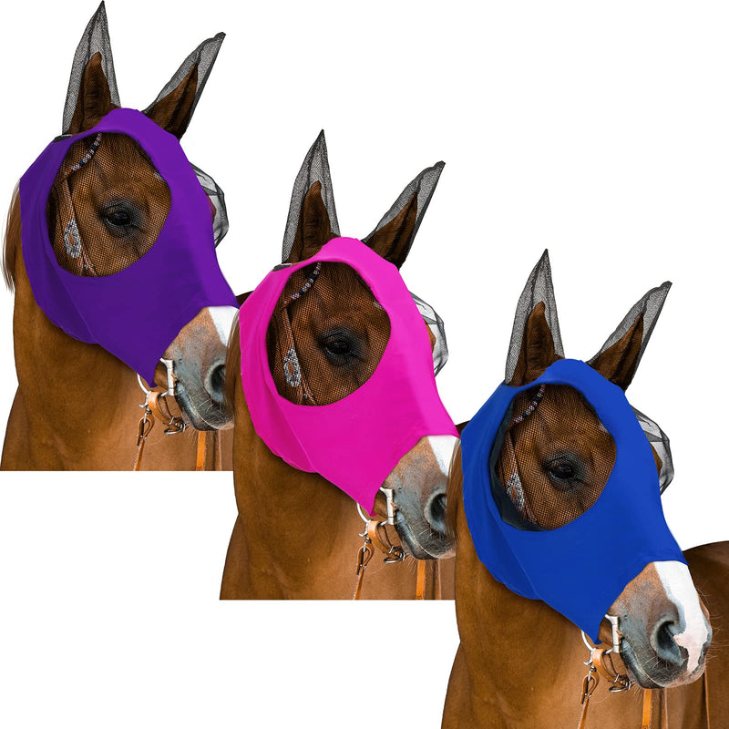 Weewooday 3 Pcs Horse Fly Masks for Horses Fly Masks with Ears Smooth and Elasticity Fly Mask with UV Protection(Purple, Royal Blue, Pink, M) Medium Purple, Royal Blue, Pink - BeesActive Australia