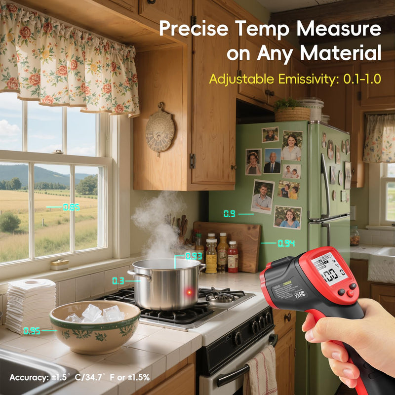 Eventek Infrared Thermometer Gun, Eventek -58°F~932°F Temperature Gun, Laser Thermometer Gun for Cooking, Pizza Oven, Candy, Griddle, Engine, Infrared Thermometer with Adjustable Emissivity & Max Min -58°F~932°F (-50°C~500°C) - BeesActive Australia
