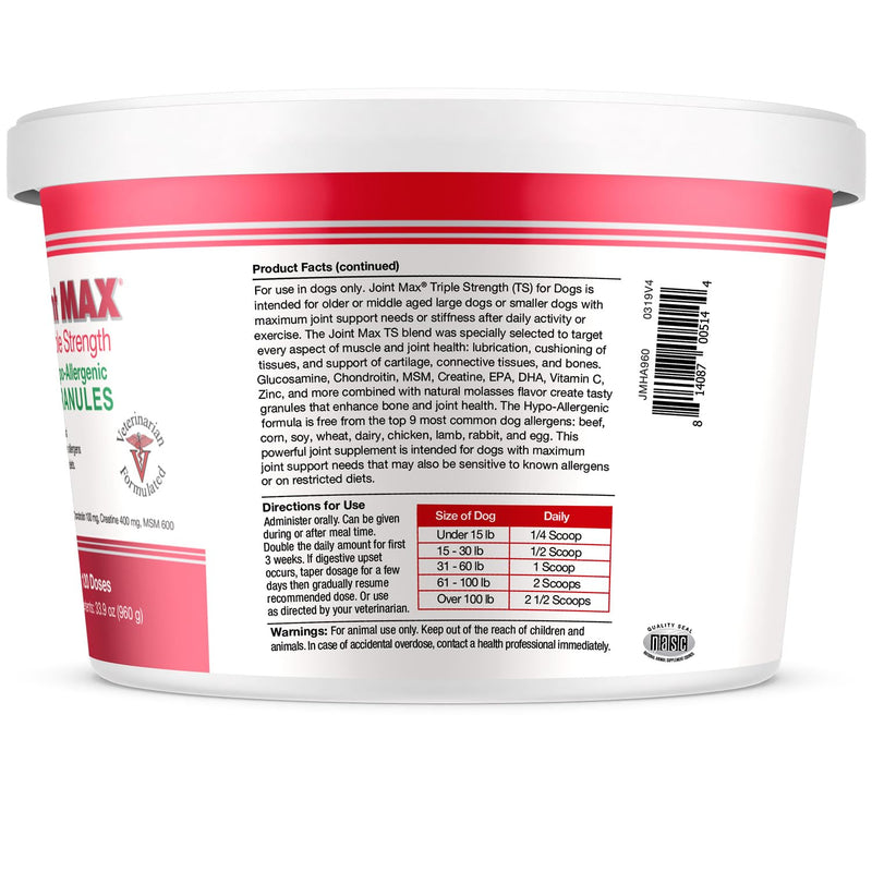 Triple Strength HA Granules for Dogs, Glucosamine, Chondroitin, Creatine, MSM and Antioxidants - Hip and Joint Support Supplement, 120 Doses Granules, 120 Doses - BeesActive Australia