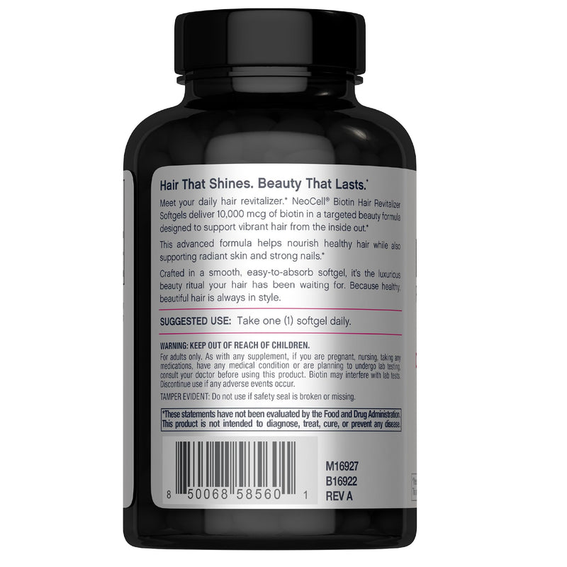 NeoCell Biotin Hair Revitalizer 10000mcg | 300 Softgels | Daily Nourishing Formula | for Women and Men | Hair, Skin, and Nails Supplement