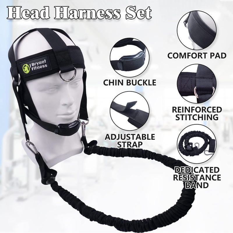 J Bryant Neck Harness Head - Weight Lifting with Resistance Tube Bands - Door Anchor Set Adjustable Neck Training Strap Exercise Equipment Black-M(20"-23")