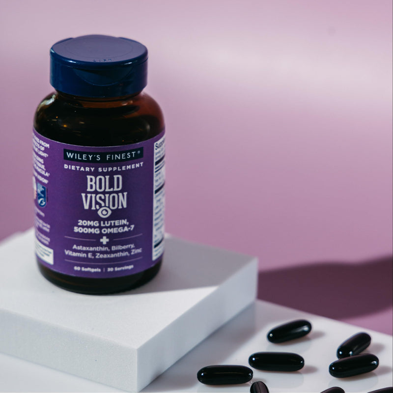 Wiley's Finest Wild Alaskan Fish Oil Bold Vision, 60 Softgels | Support Eye Health, Contains Astaxanthin, Zeaxanthin, Bilberry, Vitamin E and Zinc, 200 mg Lutein, 500 mg Omega-7