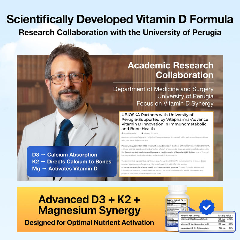 Vitamin D3 K2 Magnesium, Supplement 5000 IU Vitamin D3 & MK-7 K2 with 8-in-1 Magnesium Complex, Magnesium Glycinate, Malate & Taurate for Bone, Sleep, Stress Relief & Mood, 60 Capsules 1 Count (Pack of 1)