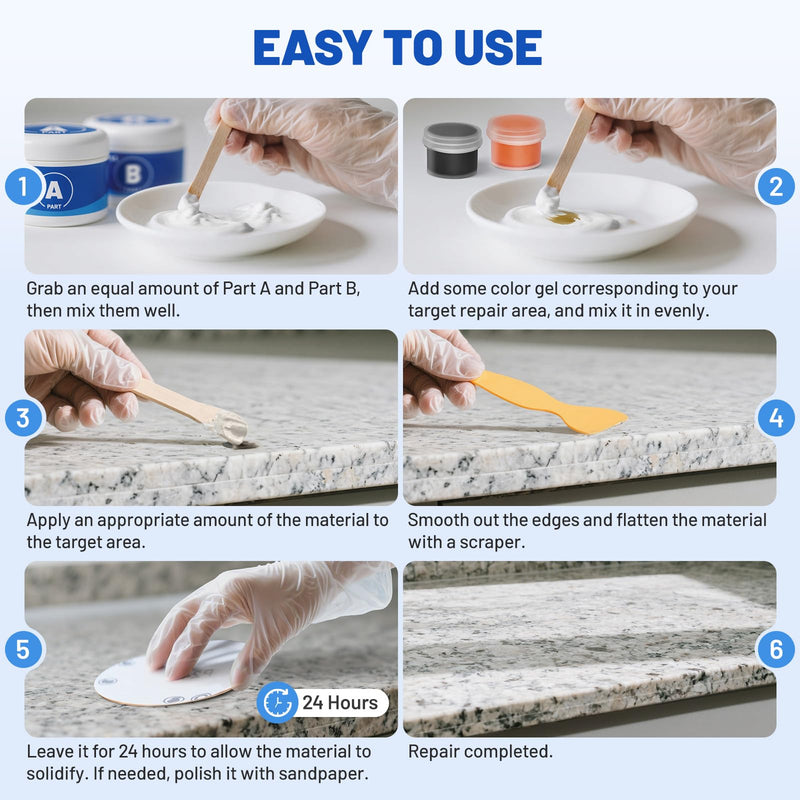 Marble and Granite Repair Kit,DLS Restoration Set,Quartz Granite Countertop Repair Kit for Chips, Dents, Cracks, Holes, Scratches, Rebuilds Missing Pieces for Multiple Surfaces - BeesActive Australia