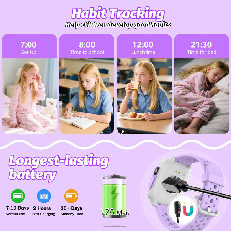 meoonley Kids Watch with 140 Sports Modes, 1.5" Kids Fitness Tracker, Girls Smart Watch, No APP/Phone Required, Sleep Monitor, Heart Rate, Puzzle Games, IP68 Waterproof,Gifts for Girls Teens Aged 6-15 Purple