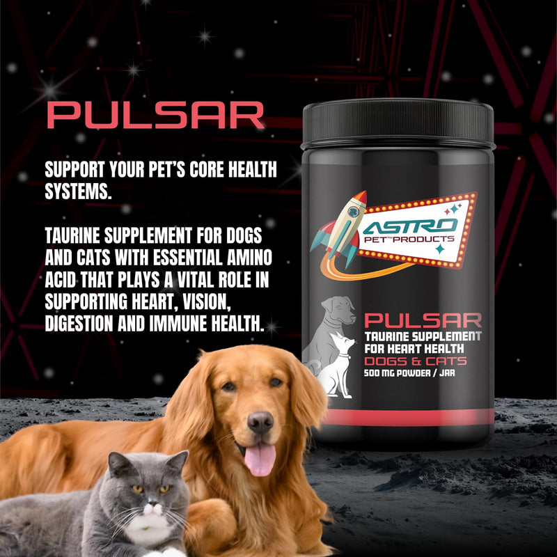 AstroPet - PULSAR - Taurine Supplement - For Dogs & Cats - Supports Heart Health - 100% Pure Human-Grade Taurine - Vision, Digestion, Immune & Overall Health Support - Made in USA - Powder - 500 Grams