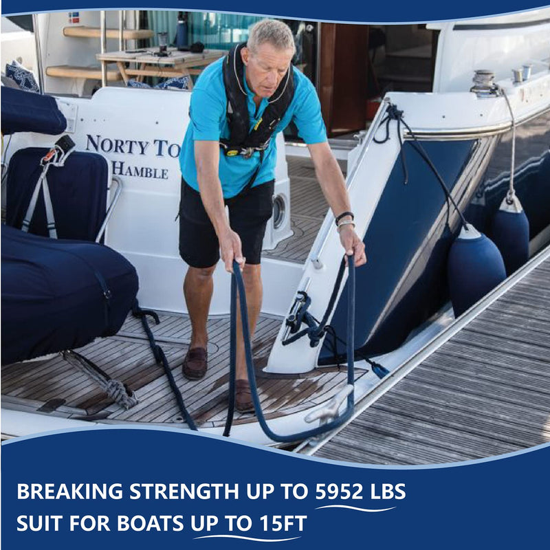 MALZE-NEWSEED 4 Pack 1/2" x 15' Dock Lines Double Braided Nylon Boat Rope with 12" Eyelets, Marine Grade Premium Mooring Lines for Docking Boat & Pontoon, Navy Blue 15'--1/2"