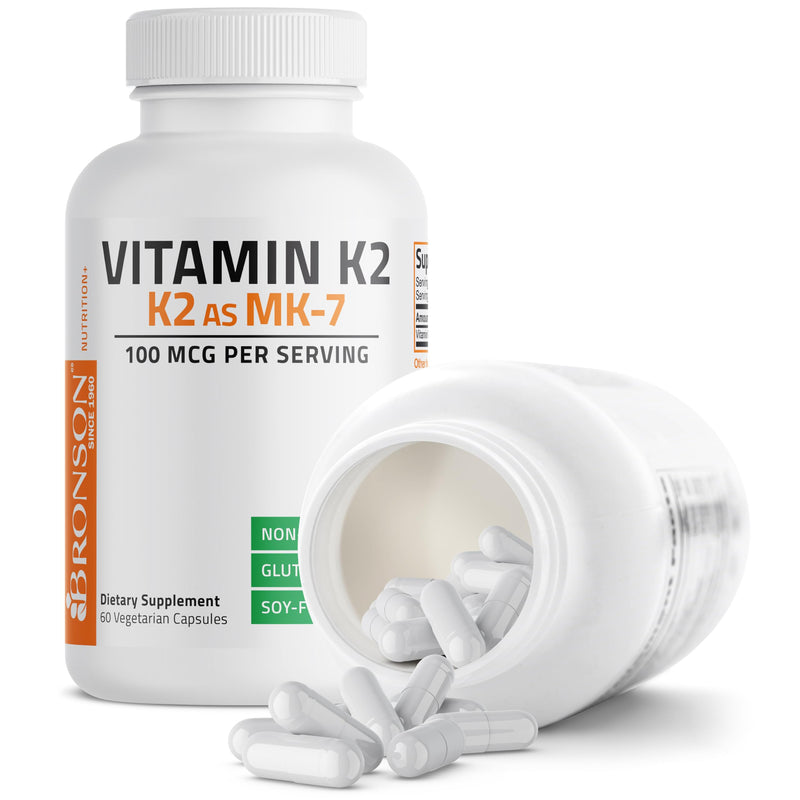 Bronson Vitamin K2 as MK-7 Menaquinone 100 mcg Non-GMO, 60 Capsules Unflavored 60 Count (Pack of 1)