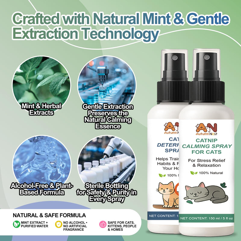 Cat Spray 2-Pack Furniture Saver Kit – 150ml Cat Deterrent Spray + Calming Catnip Spray – Anti-Scratch Training & Stress Relief Solution for Indoor Cats & Kittens