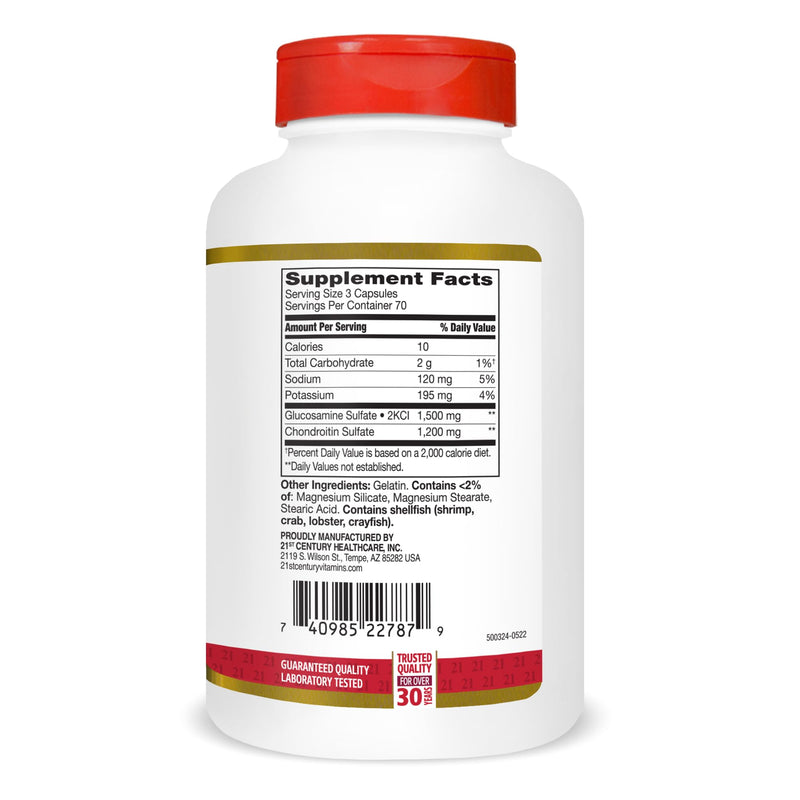 21st Century Double Strength Glucosamine Chondroitin 500/400mg, 210ct | Double-Strength Glucosamine 500 mg & Chondroitin 400 mg per Serving, Joint, Cartilage & Mobility Support, Gluten Free 210 Count (Pack of 1) Capsules