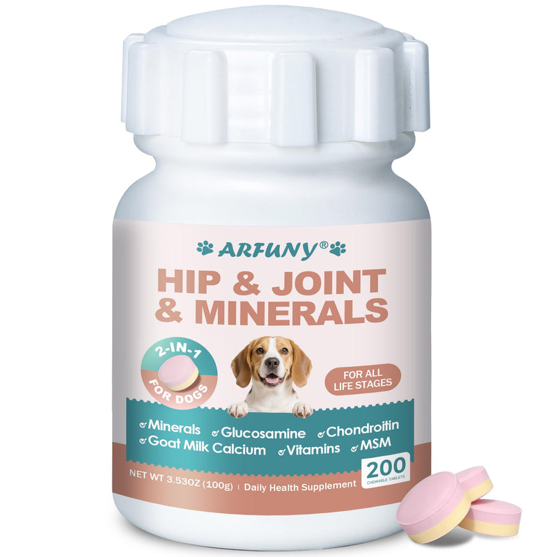 Joint & Calcium Tablets for Dogs - Calcium Supplement for Dogs - Mobility, Bones, Immune Support - with Minerals, Glucosamine, Chondroitin, Calcium, Vitamins - 200 Chewable Tablets