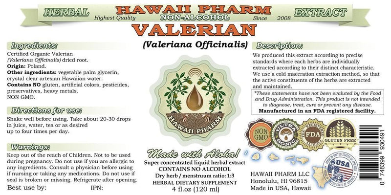 Hawaii Pharm Valerian Alcohol-FREE Liquid Extract, Organic Valerian (Valeriana Officinalis) Dried Root Glycerite Natural Herbal Supplement, USA 2 fl.oz 2 Fl Oz (Pack of 1) - BeesActive Australia