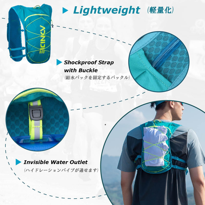 YAPJEB Running Hydration Vest for Men Women Breathable and Lightweight Running Water Backpack Fits 6.8" Phones for Hiking Camping Marathon Cycling Race (Light Blue)
