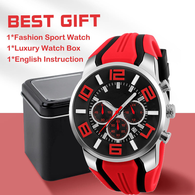 findtime Mens Sport Watches for Men Reloj para Hombre Colorful Cool Unique Analog Stylish Wrist Watch Chronograph for Running Training Stopwatch Red - BeesActive Australia