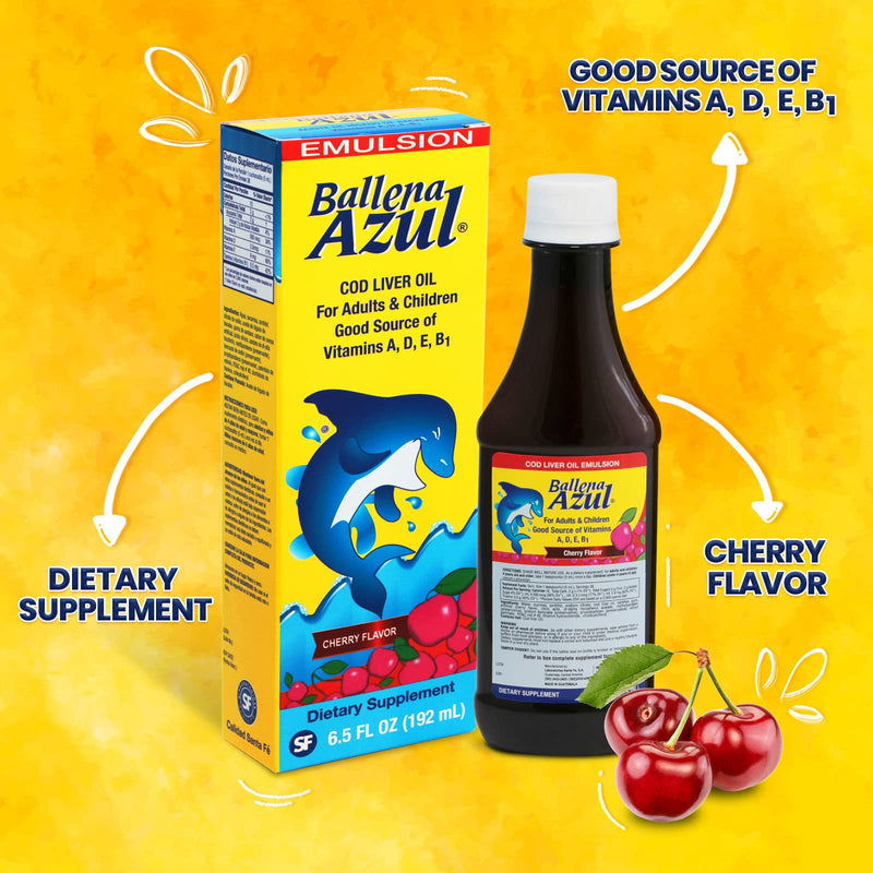 Ballena Azul Aceite de Hígado de Bacalao para Adultos y Niños, COD Liver Oil for Adults and Children, Good Source of Vitamins A,D,E, B1, Dietary Supplement, Omega 3