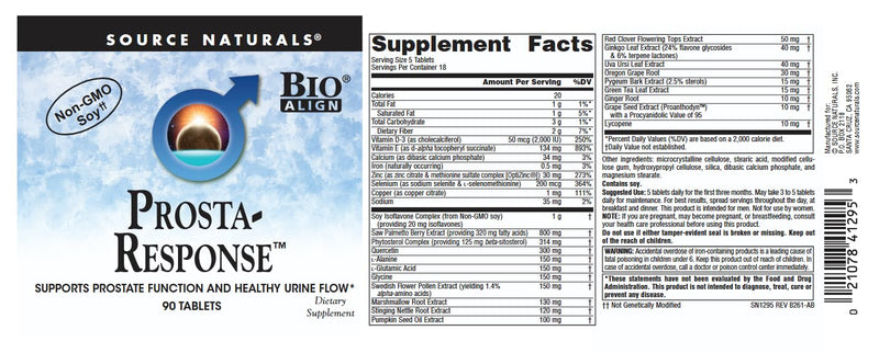 Source Naturals Prosta-Response, 90 Tablets | Bio-Align® | Supports Prostate Function and Healthy Urine Flow* | Contains Non-GMO Soy* 90 Count (Pack of 1)