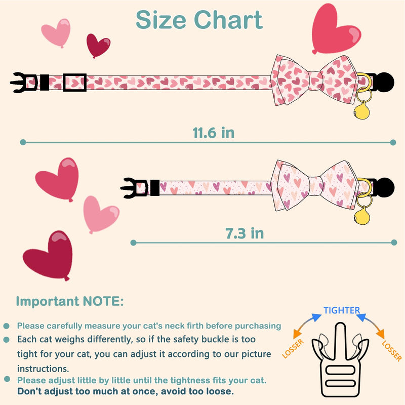 Faygarsle 2 Pack Valentine's Day Cat Collar Cute Loving Heart Printed Collar with Bow tie Breakaway Pink Purple Cat Collar for Boy Girl Cats Pink&Purple - BeesActive Australia