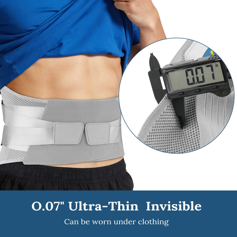 Adjustable 26° Ergonomic 3D Back Brace for Lower Back Pain Relief | Removable Stays, Breathable Mesh & Invisible Design, Office/Workout Use, Sciatica Relief/Herniated Disc, Unisex (Medium) Gray Medium