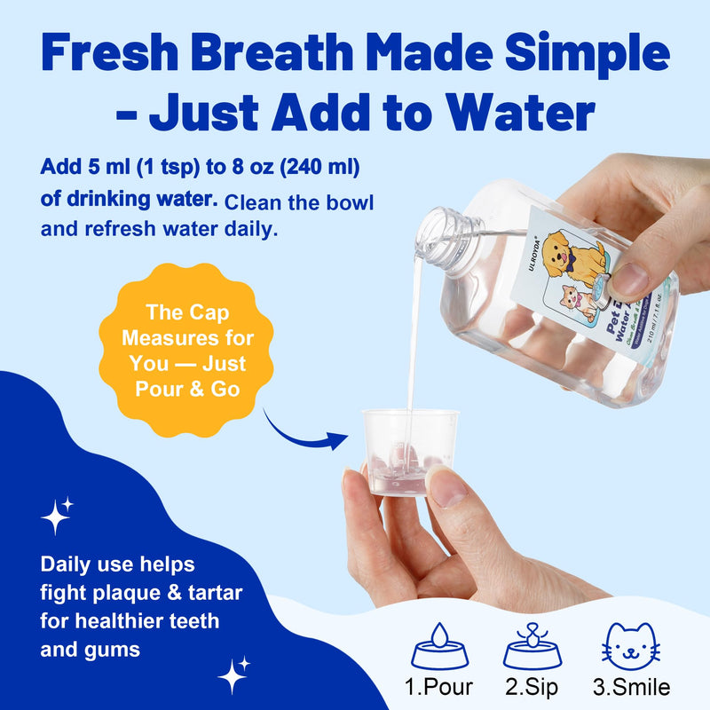 Fresh Breath Water Additive for Cats and Dogs - Enzyme & Probiotic Teeth Cleaning Solution - Reduces Plaque & Tartar - Supports Pet Gum Health - No Brush or Toothpaste Required - 7.1 FL OZ