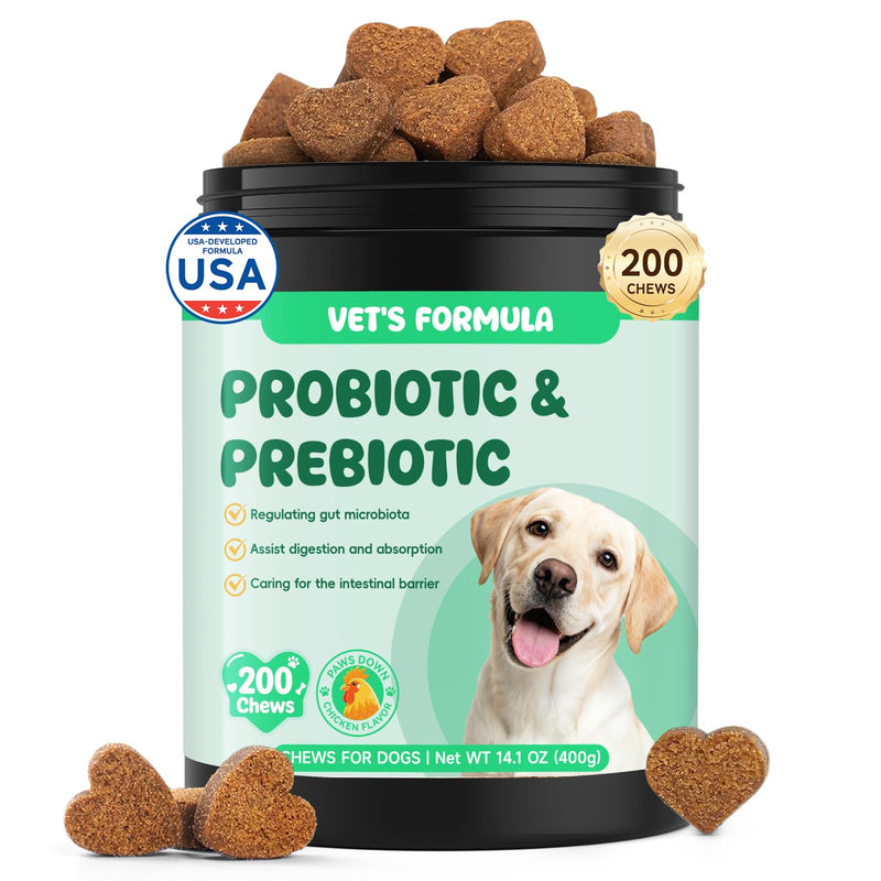 Probiotics for Dogs - Probiotic Chews for Dogs with Digestive Enzymes & Prebiotics, Gut Health & Bowel Support, Diarrhea Relief & Gas, Pumpkin for Sensitive Stomachs, 200 Count Chicken Flavor