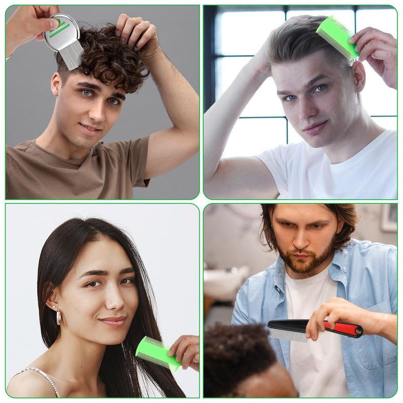 Yuanchu Stainless steel lice comb set, 4 pieces, ultra-fine dandruff comb for removing lice, tear stain remover and dandruff, double-sided flea comb for children, adults, pets, reduces itching, green - BeesActive Australia