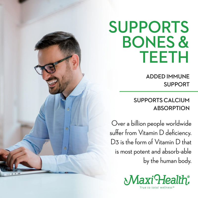 Maxi Health Vitamin D3 3000 IU 75 mcg Vitamin D Supplement for Healthy Bones, Teeth, Immune Support - VIT D3 Supplement Easy to Swallow Non-GMO, Supplement for Men and Women – Kosher (180 Tablets) | Kosher | Vitamin D Immune Support Supplement | Calciu...