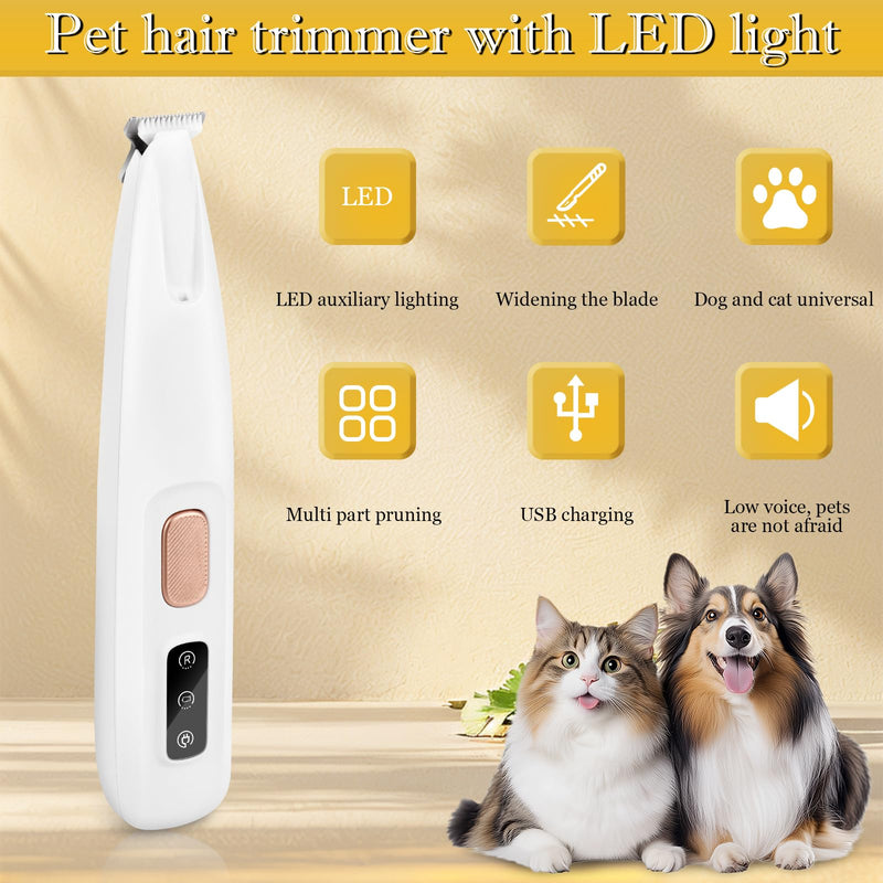 Paw Trimmer for Dogs, USB Rechargeable Paw Trim Pro, Waterproof Pet Hair Trimmer with LED Light, Portable Paw Trimmer for Dogs, Extra Quiet for Dogs, Cats, Paws, Eyes, Ears, Face White - BeesActive Australia