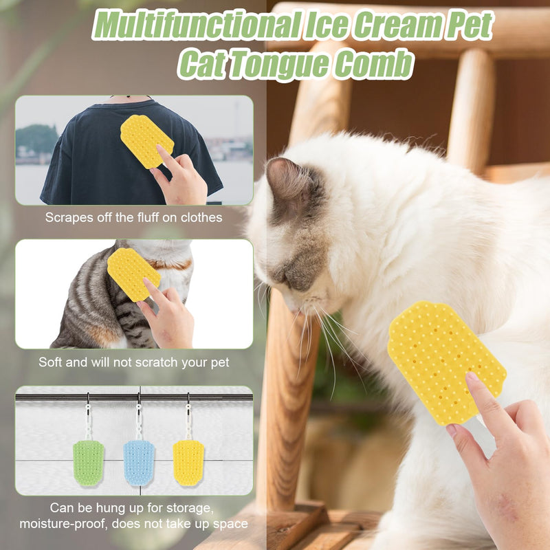 3pcs Cat Tongue Comb, Cat Grooming Brush Cat Brush for Shedding Cute Cat Tongue Brush Cat Hair Brush for Long-Haired Cats Removing Hair Hairballs (Ice Cream Colors) - BeesActive Australia