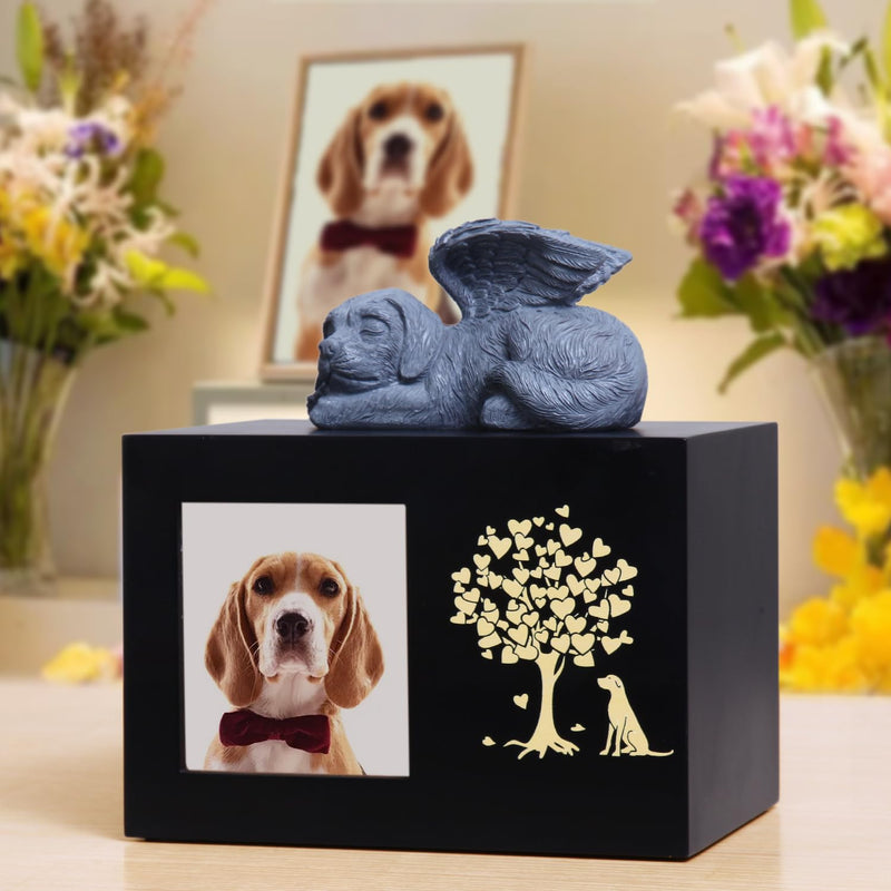 woodurn Pet Ash Box for Dogs, XLarge Wooden Urns for Funeral, Cremation Urns with Photo Frame, Memorial Box with Black Flannel Lining, Memorial Gift for Lost Pets - BeesActive Australia