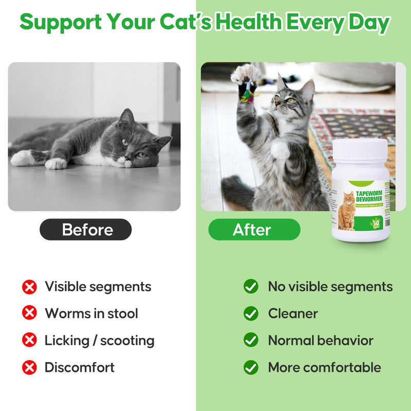 Tapeworm Dewormer for Cat, Prazi-qantl Tablets Tapeworm Treatment, Broad Spectrum for Cats and Kittens 6 Weeks and Older, Small & Easy to Administer, 50 Tablets