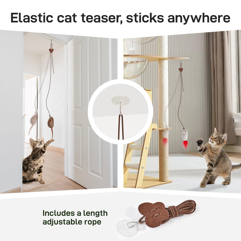 Potaroma Hanging Cat Mice Toys 3 Pcs with Squeaky Sound, Interactive Cat Teaser Retractable, Cat Toys Indoor Kitten Play Chase Exercise, Mental Physical Stimulation Max Extended Length 70 inches - BeesActive Australia