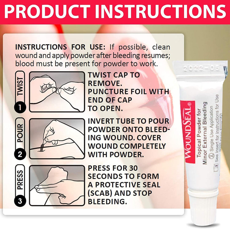 WoundSeal Powder 4 Each (Pack of 2) - Wound Care First Aid for Cuts, Scrapes and Abrasions - Stops Bleeding in Seconds Without Stitches or Bandages - Safe and Effective for People of All Ages and Pets - BeesActive Australia