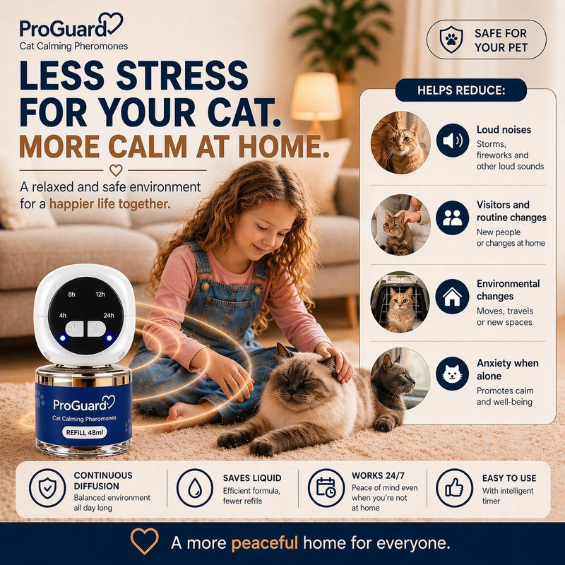 ProGuard® Cat Calming Diffuser Kit with Timer – Advanced Support to Reduce Stress, Spraying, Scratching, Fighting and Hiding – Cat Pheromone Diffuser 9-in-1 with 3 Diffusers with Timer + 6 Refills