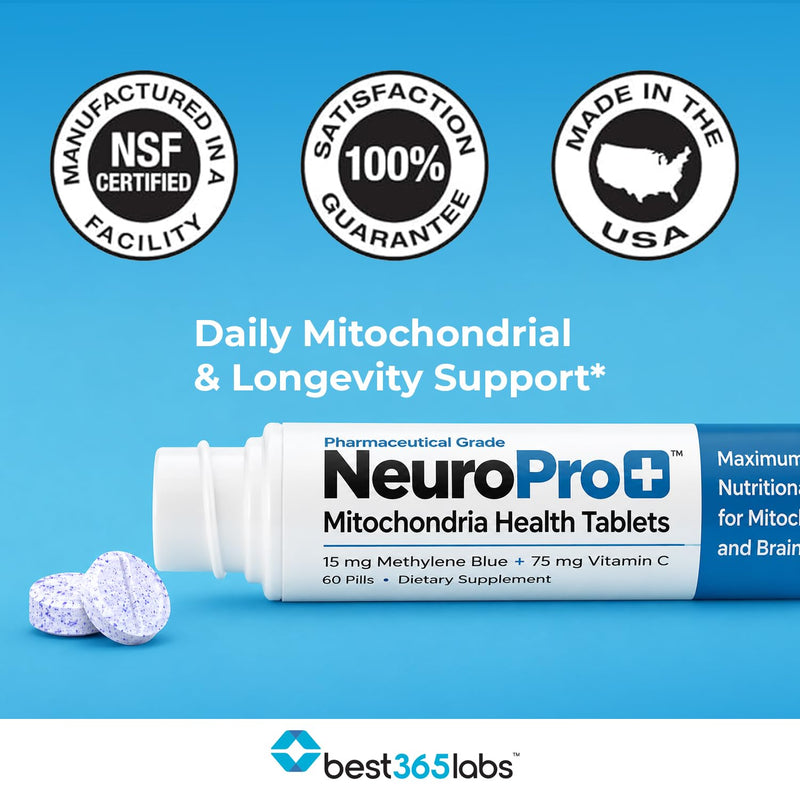 Best 365 Labs NeuroPro+ Methylene Blue & C Complex Tablets | 60 Count | Promotes alertness and focus — 30mg Methylene Blue + 150mg Vitamin C per serving